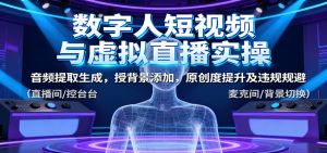 数字人短视频与虚拟直播实操，音频提取生成，背景添加，原创度提升及违规规避-翻身站
