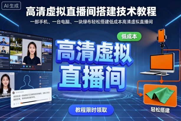 高清虚拟直播间搭建技术教程，一部手机、一台电脑、一块绿布轻松搭建低成本高清虚拟直播间-翻身站
