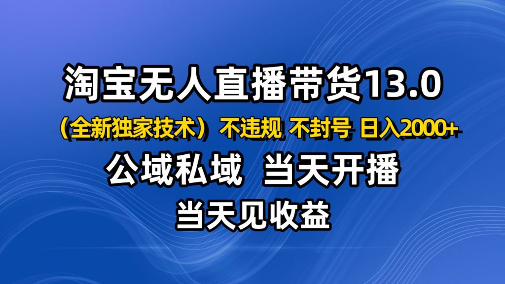淘宝无人直播13.0,公域私域技术,不封号,不违规 布局下半年旺季赛道,日入2000+-翻身站