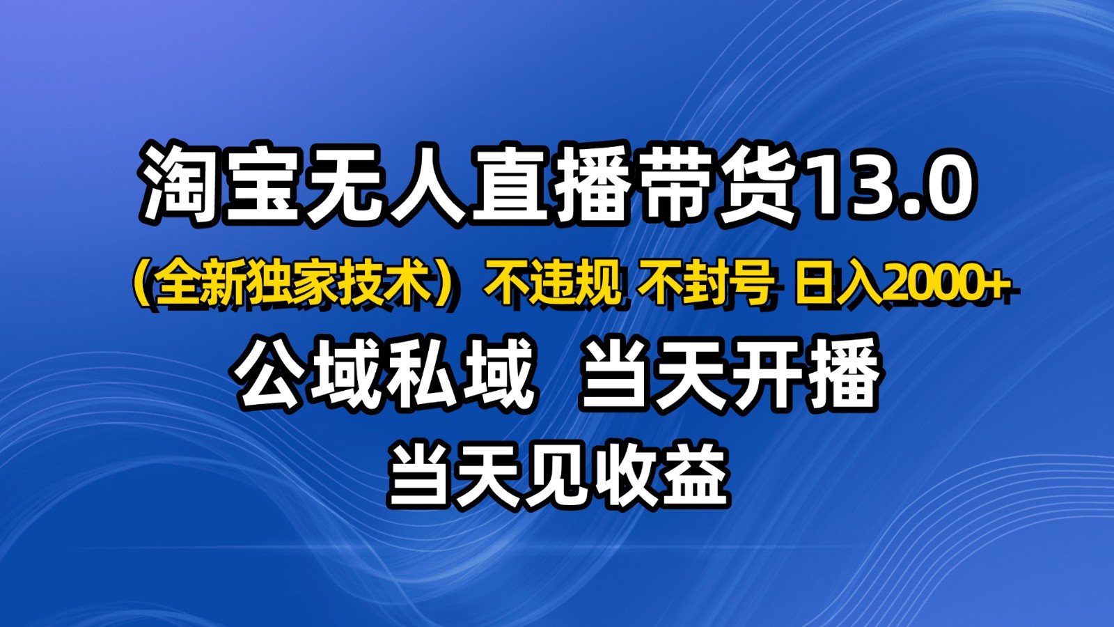 图片[1]-淘宝无人直播13.0，公域私域技术，不封号，不违规 布局下半年旺季赛道，日入2000+-翻身站