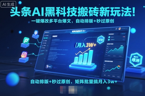 头条AI黑科技搬砖新玩法！一键爆改多平台爆文，自动排版+秒过原创，矩阵批量搞月入3w+【揭秘】-翻身站