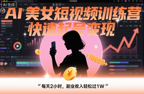 AI美女短视频训练营，快速起号变现，每天2小时，副业收入轻松过1W-翻身站