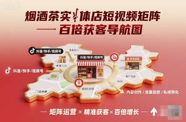 烟酒茶实体店短视频矩阵百倍获客导航图-翻身站