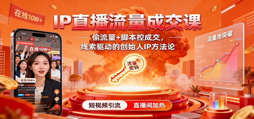 IP直播流量成交课:偷流量+脚本控成交,线索驱动的创始人IP方法论-翻身站