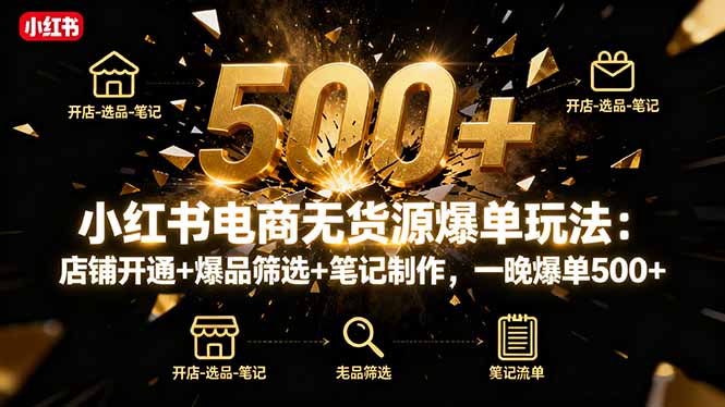 小红书电商无货源爆单玩法：店铺开通+爆品筛选+笔记制作，一晚爆单500+-翻身站