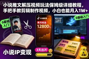 小说推文解压视频玩法保姆级详细教程,手把手教剪辑制作视频,小白也能月入1W+-翻身站