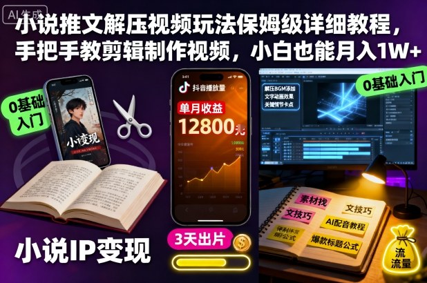 小说推文解压视频玩法保姆级详细教程,手把手教剪辑制作视频,小白也能月入1W+-翻身站