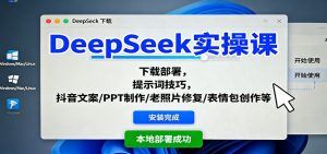DeepSeek实操课:下载部署,提示词技巧,抖音文案/PPT制作/老照片修复/表情包创作等-翻身站