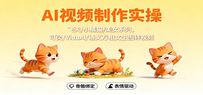 AI视频制作实操,飞天/小橘猫/美女系列,可灵/ViduAl/通义万相文生图转视频-翻身站