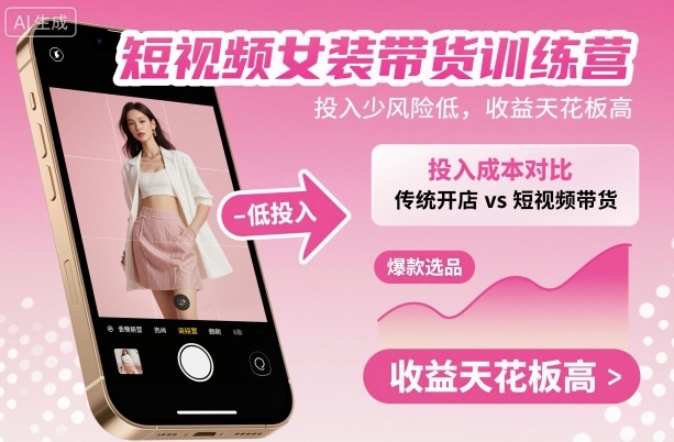 短视频女装带货训练营，投入少风险低，收益天花板高-翻身站