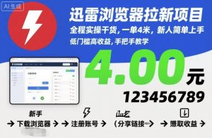 迅雷浏览器拉新项目，全程实操干货，一单4米，新人简单上手-翻身站