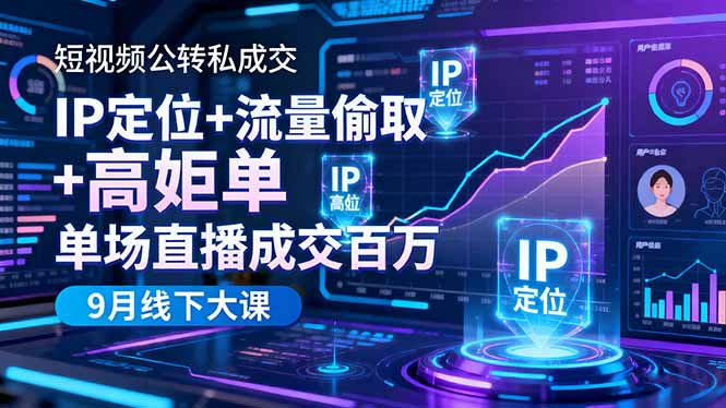 短视频公转私成交9月线下大课,IP定位+流量偷取+高客单,单场直播成交百万-翻身站