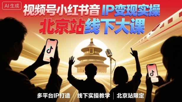 视频号小红书抖音IP变现实操北京站线下大课，40+行业短视频高变现姿势，100+IP高变现实操技术-翻身站