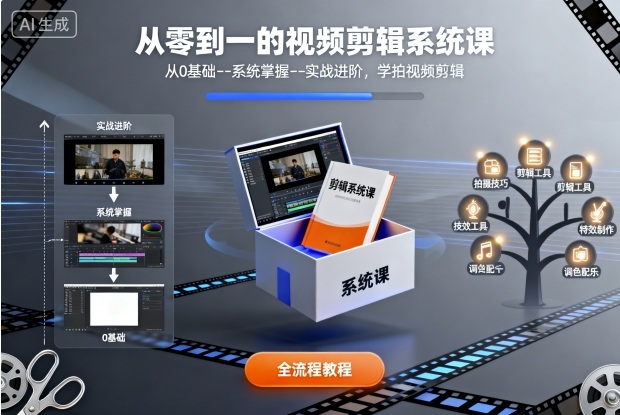 从零到一的视频剪辑系统课，从0基础–系统掌握–实战进阶，学拍视频剪辑-翻身站