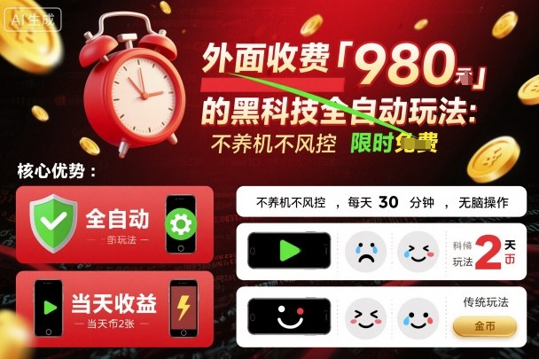 外面收费980的黑科技全自动玩法，不养机不风控，每天30分钟，无脑操作，当天收益2张【揭秘】-翻身站
