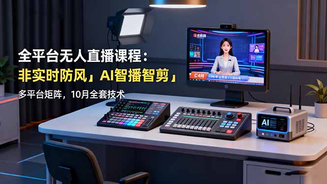 全平台无人直播课程：非实时防风＋AI智播智剪＋多平台矩阵，10月全套技术-翻身站