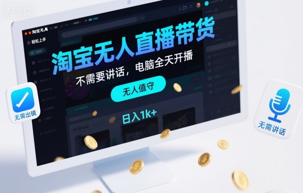 淘宝无人直播带货,不需要出镜,不需要讲话,电脑全天开播,轻松上手,日入1k+【揭秘】-翻身站