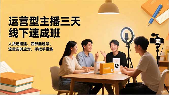 运营型主播三天线下班，人货场搭建,四部曲起号,流量实时应对，手把手带练-翻身站