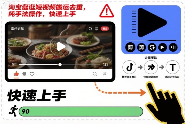 淘宝逛逛短视频搬运去重，纯手法操作，快速上手-翻身站
