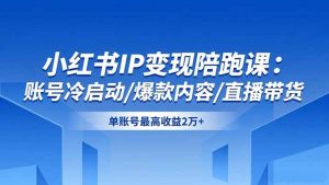 小红书IP变现陪跑课：账号冷启动/爆款内容/直播带货，单账号最高收益2万+-翻身站