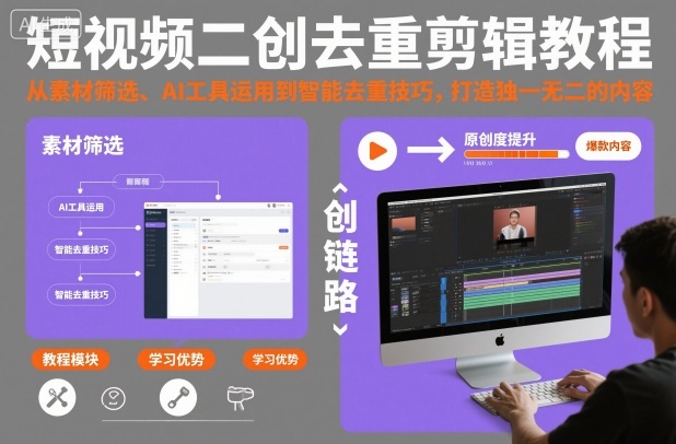 短视频二创去重剪辑教程，从素材筛选、AI工具运用到智能去重技巧，打造独一无二的内容-翻身站