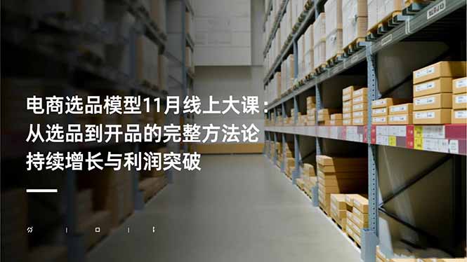 电商选品模型11月线上大课:从选品到开品的完整方法论 持续增长与利润突破-翻身站