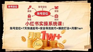 小红书实操系统课：账号定位+7天快速起号+安全导流技巧+爆款打法=月赚1w+-翻身站