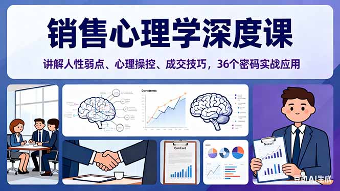 销售心理学深度课，讲解人性弱点、心理操控、成交技巧，36个密码实战应用-翻身站
