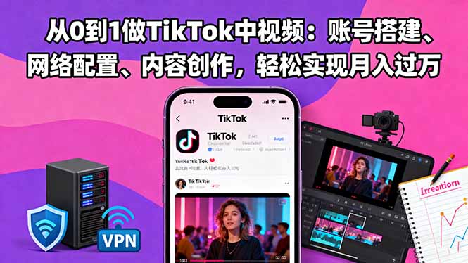 从0到1做TikTok中视频：账号搭建、网络配置、内容创作，轻松实现月入过万-翻身站