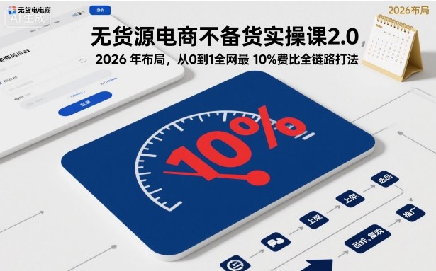 无货源电商不备货实操课2.0,2026年布局,从0到1全网最低10%费比全链路打法【更新中】-翻身站