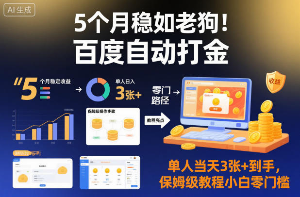 5个月稳如老狗！百度自动打金，单人当天3张+到手，保姆级教程小白零门槛【揭秘】-翻身站