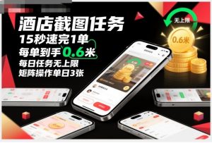 酒店截图任务，15秒速完1单，每单到手0.6米，每日任务无上限，全网首发玩法，矩阵操作单日3张【揭秘】-翻身站
