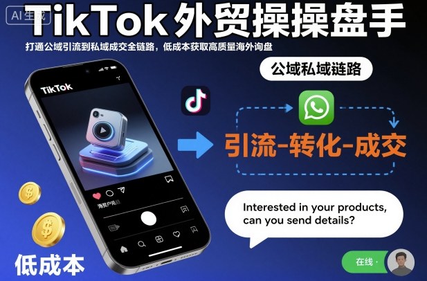 TikTok外贸操盘手，打通公域引流到私域成交全链路，低成本获取高质量海外询盘-翻身站