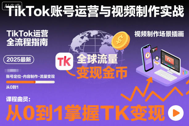 2025最新TikTok账号运营与视频制作实战全流程,从0到1掌握TK变现(含11月最新TK搬运技术)-翻身站