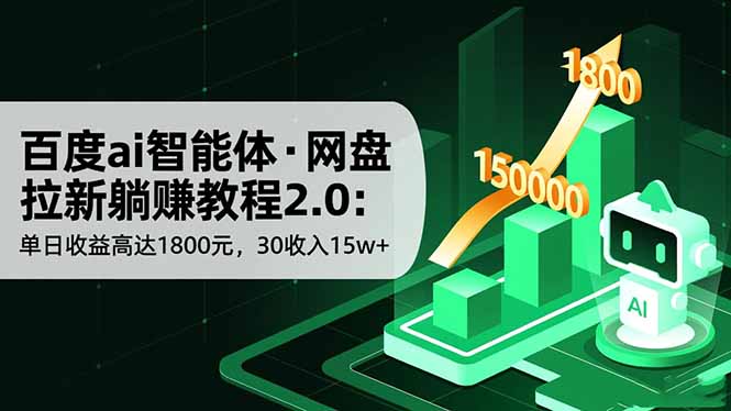 百度ai智能体·网盘拉新躺赚教程2.0：单日收益高达1800元，30收入15w+-翻身站