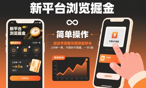 新平台浏览掘金,动动手指截张图就能挣米,2分钟一单,不限时不限量,一天5张【揭秘】-翻身站