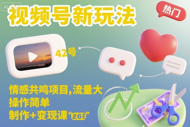视频号新玩法,情感共鸣项目,流量大,操作简单,制作+变现课-翻身站