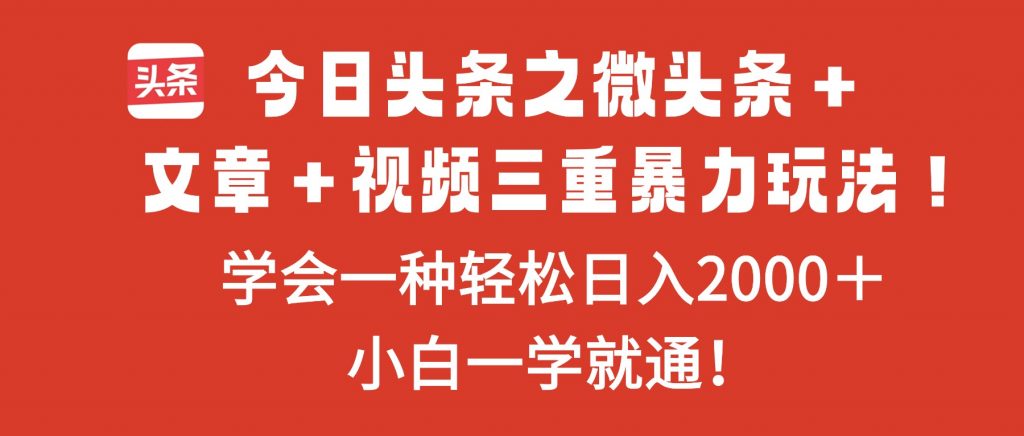 今日头条之微头条＋文章＋视频三重暴力玩法，学会一种轻松日入2000＋，...-翻身站