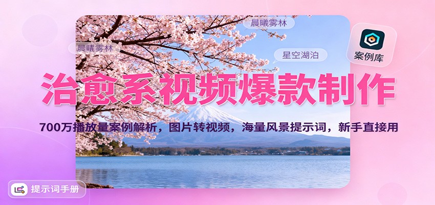 治愈系视频爆款制作,700万播放量案例解析,图片转视频,海量风景提示词,新手直接用-翻身站