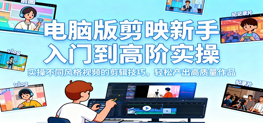 电脑版剪映新手入门到高阶实操,实操不同风格视频的剪辑技巧,轻松产出高质量作品-翻身站