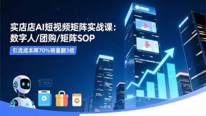实体店AI短视频矩阵实战课：数字人/团购/矩阵SOP，引流成本降70%销量翻3倍-翻身站