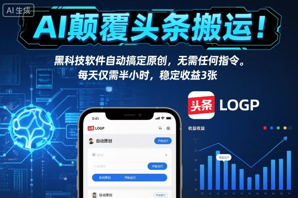 AI颠覆头条搬运！黑科技软件自动搞定原创，无需任何指令。每天仅需半小时，稳定收益3张【揭秘】-翻身站