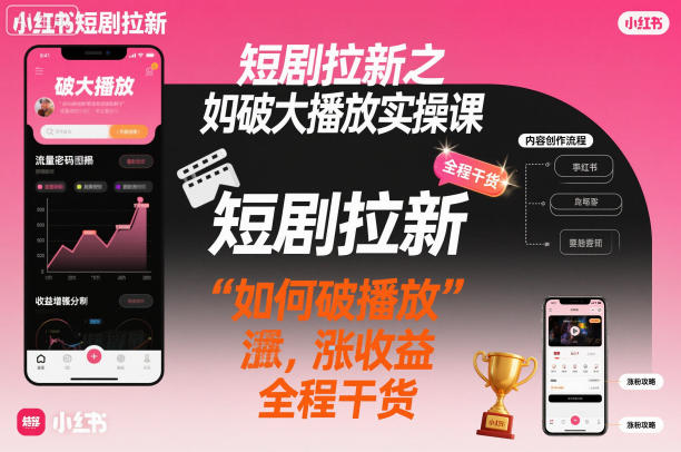 短剧拉新之小红书如何破大播放实操课,如何破播放,涨收益,全程干货-翻身站