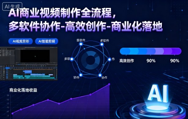AI商业视频制作全流程，多软件协作-高效创作-商业化落地-翻身站
