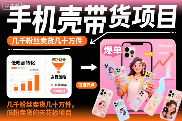 手机壳带货项目，几千粉丝卖货几十万件，短视频低粉卖货的天花板项目-翻身站