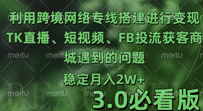 利用跨境电商网络及搭建TK直播、短视频、FB投流获客以及商城遇到的问题进行变现3.0必看版【揭秘】-翻身站