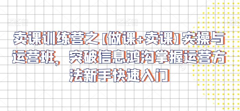 卖课训练营之【做课+卖课】实操与运营班，突破信息鸿沟掌握运营方法新手快速入门-翻身站