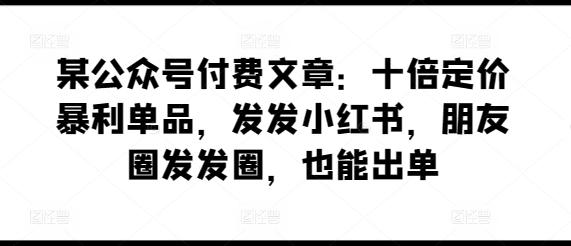 某公众号付费文章：十倍定价暴利单品，发发小红书，朋友圈发发圈，也能出单-翻身站