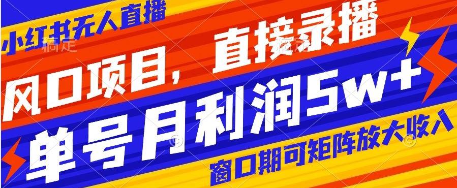 风口项目，小红书无人直播带货，直接录播，可矩阵，月入5w+【揭秘】-翻身站
