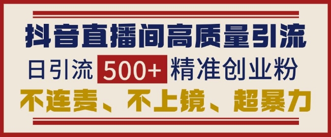 抖音直播间引流创业粉，无需连麦、不用上镜、超暴力，日引流500+高质量精准创业粉-翻身站